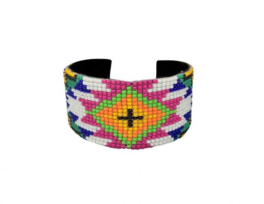 Southwest Beaded Multi-Color Cuff Bracelet - white