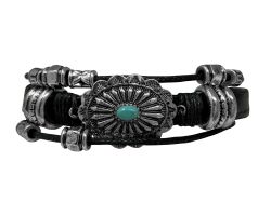 Faux Leather bracelet featuring Concho charm and toggle clasp