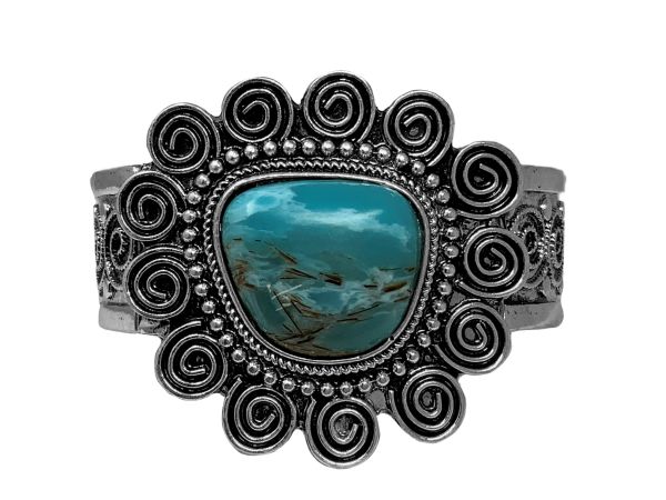 Western Swirl With Turquoise Stone Stretch Bracelet