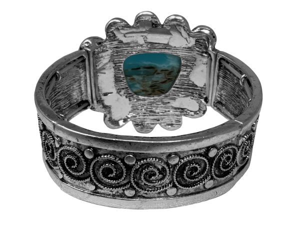 Western Swirl With Turquoise Stone Stretch Bracelet #2