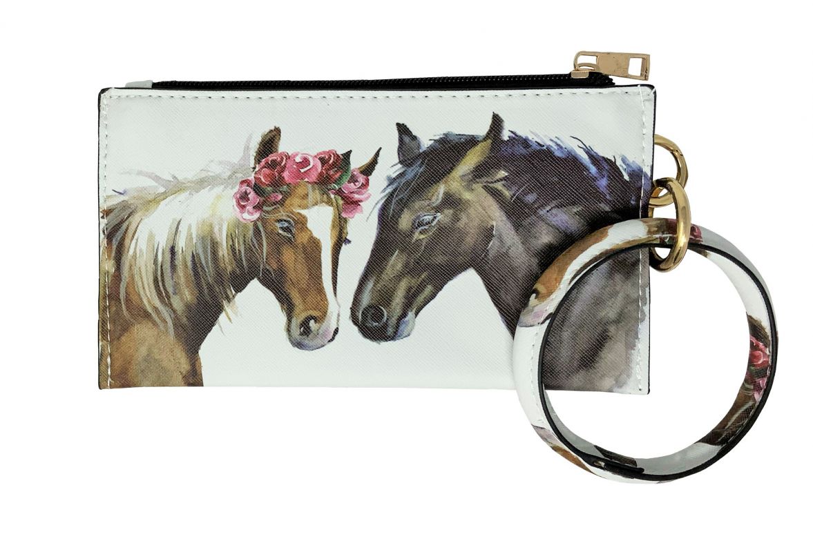 2 Horse Illustration Printed Wristlet