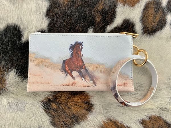 Brown Horse Running Printed Wristlet #2