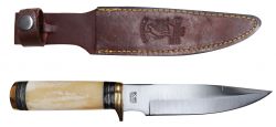 The Bone Collector Fixed blade knife with bone handle and leather holster