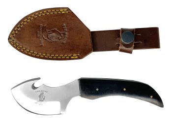 Bone Collector Gut Hook Blade Skinning &#47;Hunting Knife with Brown Leather Sheath