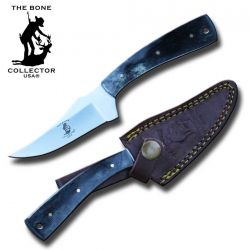 The Bone Collector Skinner Knife with black bone handle and leather sheath