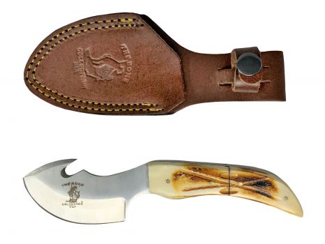 Bone Collector Gut Hook Blade Skinning &#47;Hunting Knife with Leather Sheath