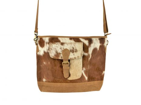 Showman Leather Crossbody Bag with hair on cowhide and buckle