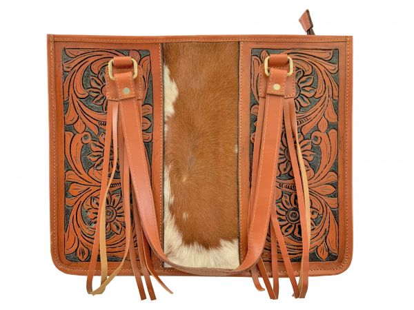 Showman Hair on Cowhide leather Tote Bag with Fringe