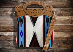 Showman Saddle Blanket Handbag With Genuine Leather Floral Tooled Top, Handle, and Strap #3