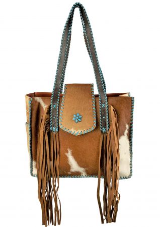 Showman Hair on Cowhide Tote Bag with Fringe #3