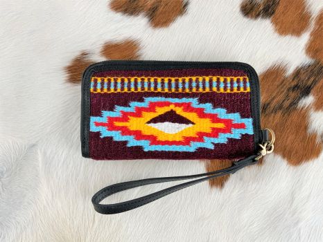 Showman 100% Wool Burgundy Southwest Design Saddle Blanket Wallet #2