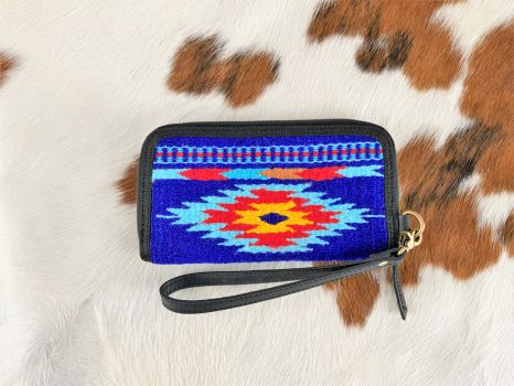 Showman 100% Wool Dark Blue Southwest Design Saddle Blanket Wallet #2