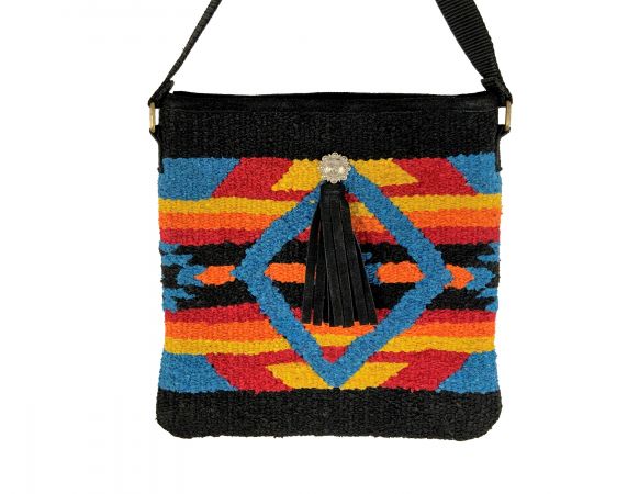 Showman Cotton&#47;Acrylic Southwest Design Saddle Blanket Bag - black, red, orange, and blue