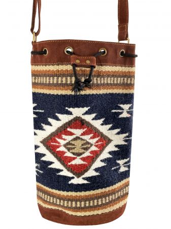 Showman Southwest Pattern Wool Saddle Blanket Bucket Bag - navy