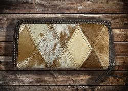 Showman Tri Color Diamond Hair on Cowhide Leather Shoulder Bag and Wallet Set #6