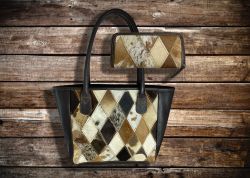 Showman Tri Color Diamond Hair on Cowhide Leather Shoulder Bag and Wallet Set #7