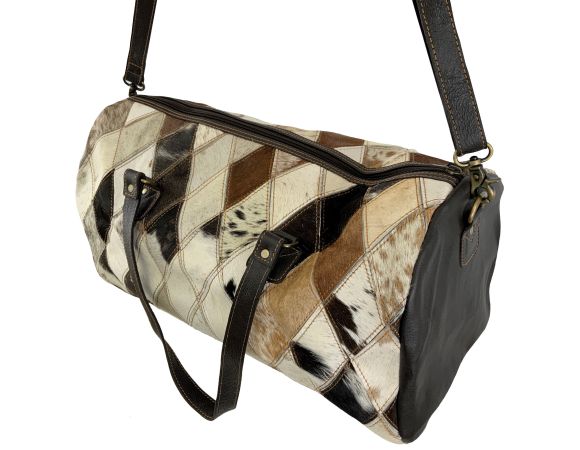 Showman Tri Color Diamond Hair on Cowhide Leather Duffle Bag #3