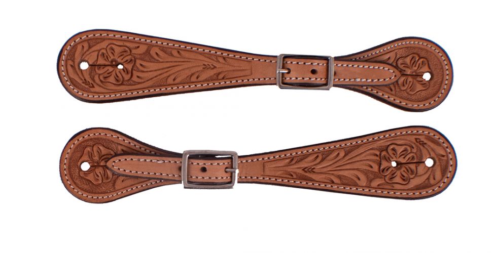 Showman Men's Argentina Cow Leather Spur Straps with light Floral Tooling
