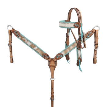 Showman Cowhide Cove Browband Headstall and Breastcollar Set - Pony Size