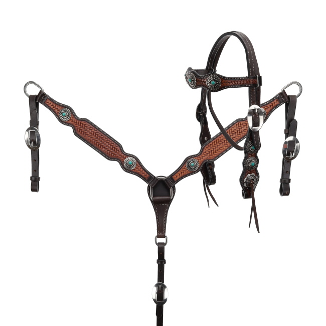 Showman Braided Blue Browband Headstall and Breastcollar Set - Pony Size
