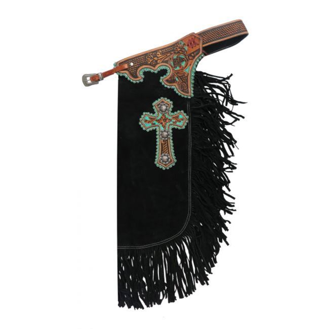 Showman Suede Leather Chinks with Cross Design