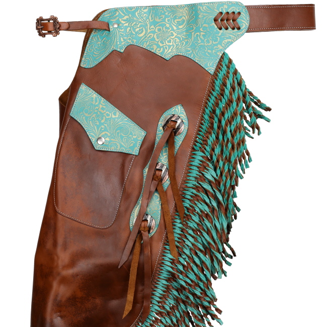 Showman Teal Rose Leather Chinks #2