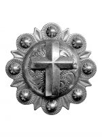 Silver engraved cross concho with screw