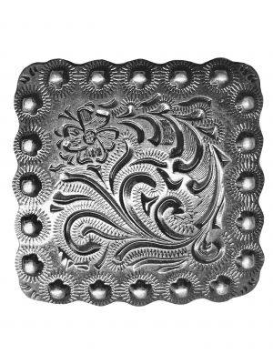 Silver engraved square concho with screw 1 1&#47;4"