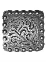 Silver engraved square concho with screw 1 1/4"