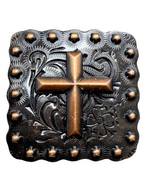 Copper engraved cross concho with screw