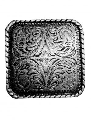 Silver engraved square concho with screw and rope border 1"