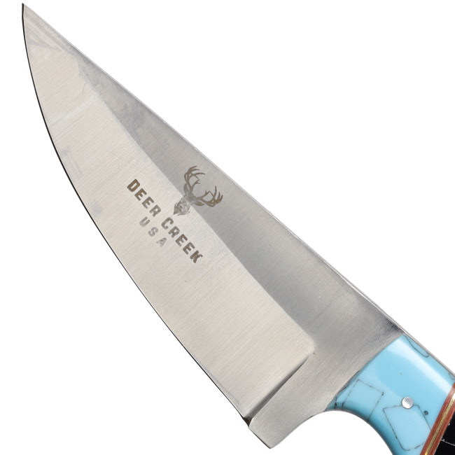 Deer Creek 7.25" Black & Turquoise Short Handle Skinner Knife with Leather Sheath #2