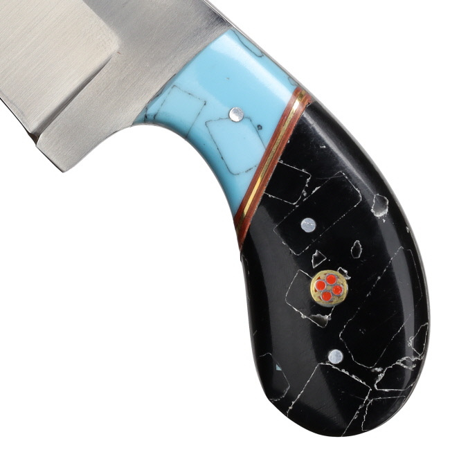 Deer Creek 7.25" Black & Turquoise Short Handle Skinner Knife with Leather Sheath #3