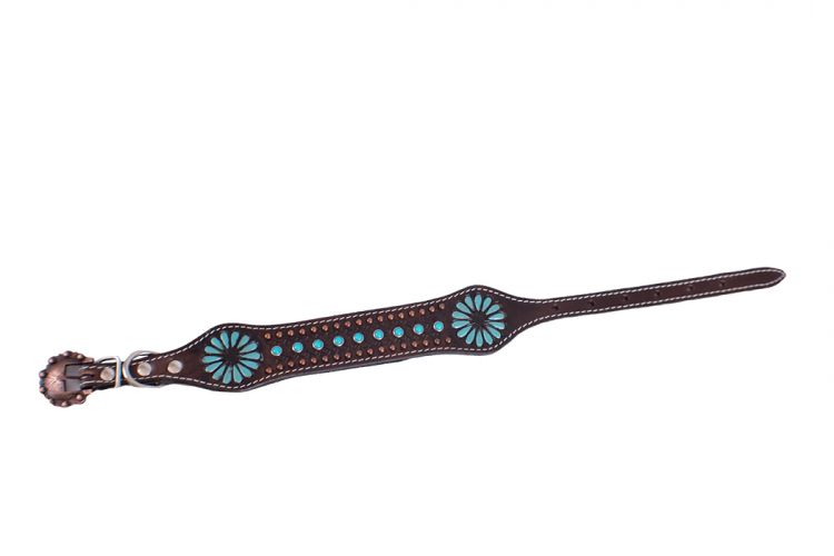 Showman Couture Genuine leather dog collar with a turquoise beaded inlay #2
