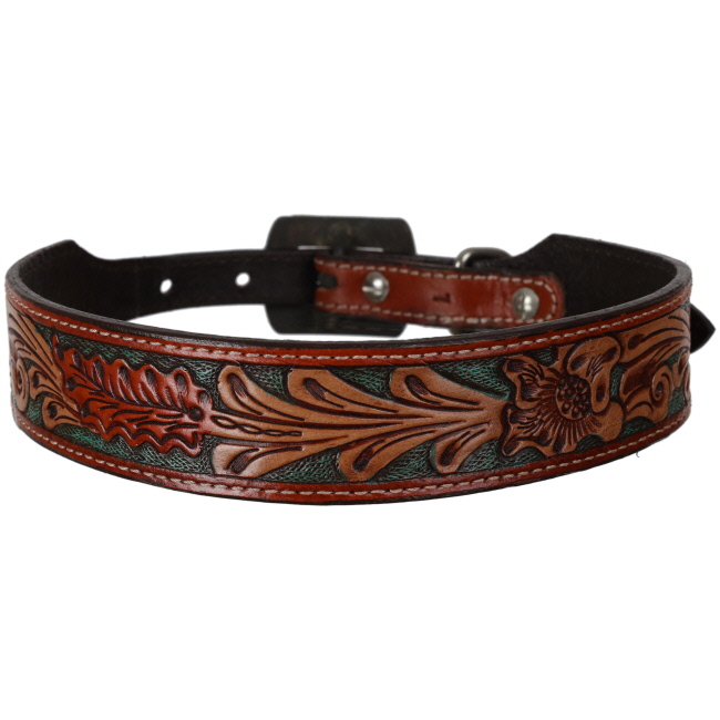Showman Turquoise Vine Leather Dog Collar #2