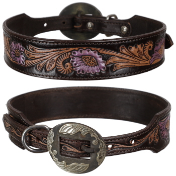 Showman Wild Rose Leather Dog Collar
