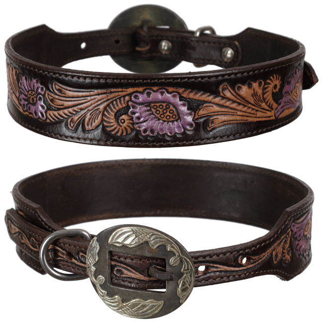 Showman Wild Rose Leather Dog Collar