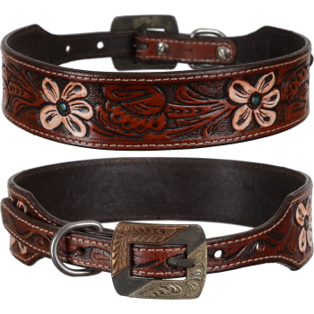 Showman Painted Poppy Leather Dog Collar