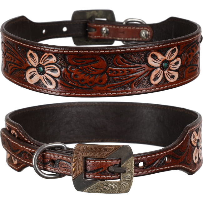 Showman Painted Poppy Leather Dog Collar