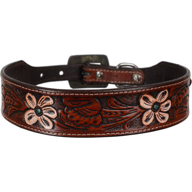 Showman Painted Poppy Leather Dog Collar #2