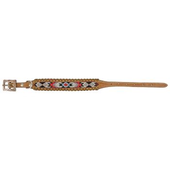 Showman Couture Beaded Leather Dog Collar - Red, White, and Black