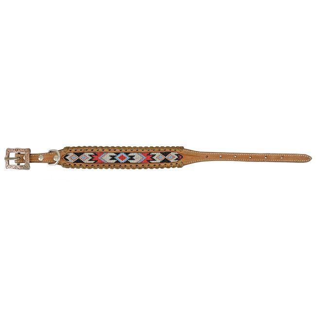 Showman Couture Beaded Leather Dog Collar - Red, White, and Black