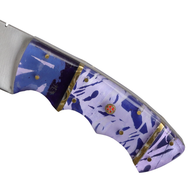 Deer Creek 10" Blue Acrylic Handle Hunting Knife with Leather Sheath #3