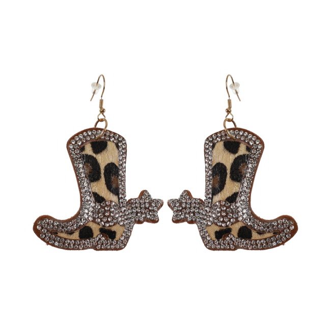 Bling Rhinestone Earring - Cheetah Boots