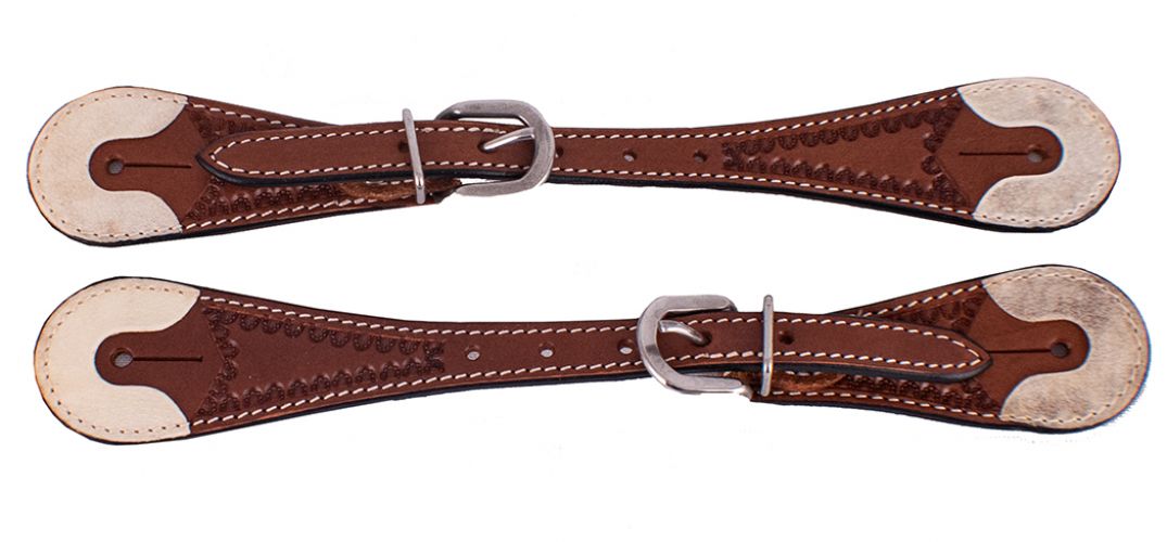 Showman Men's Argentina Cow Leather Spur Straps with Rawhide Overlay Ends