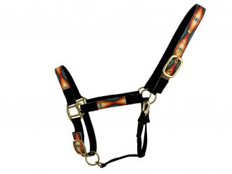 2ply Nylon Horse Sized Halter with Southwest design overlay