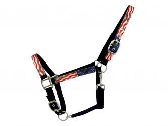 3ply Nylon Horse Sized Halter with American Flag design overlay