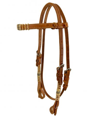 Showman Browband Harness Leather headstall with quick change bit loops and rawhide accents