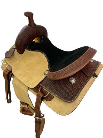 16" Roper Style saddle with rough out fender and jockies with padded black suede seat #2