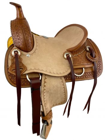 12" Double T hard seat roping style saddle with diamond tooling